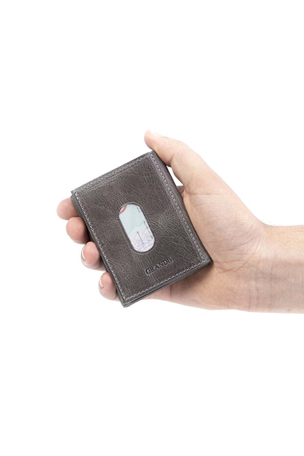 724 100% Genuine Leather Men's Wallet Card Holder Crazy Gray