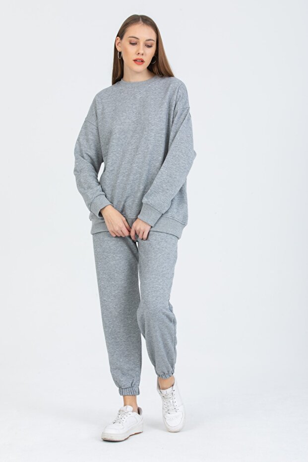 طقم رياضي رمادي 3 خيوط نسائي - 3