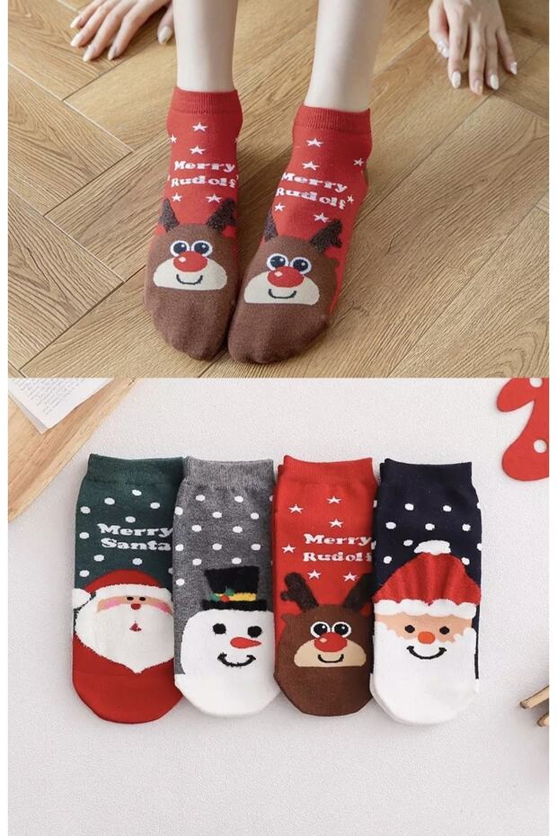 4 Pairs of Women's Washable New Year's Patterned Ankle Booties Socks