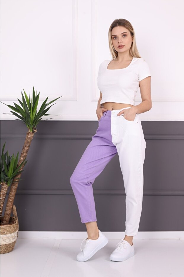 Double Color Block Boyfriend Jeans
