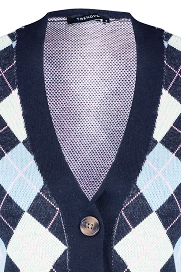 Granatowa dzianinowa kamizelka z dekoltem w serek - TWOAW22BZ0047 - 7