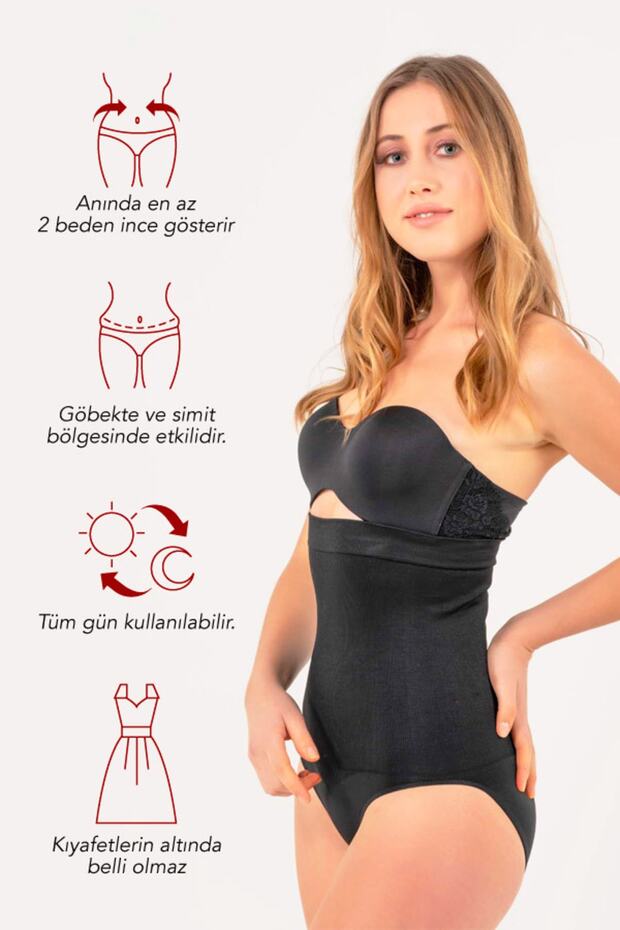 Yüksek Bel Slip Korse Siyah - 2