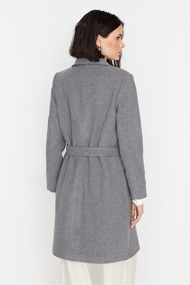 Gray Belted Wool Stamp Coat TWOAW22KB0097 - 5