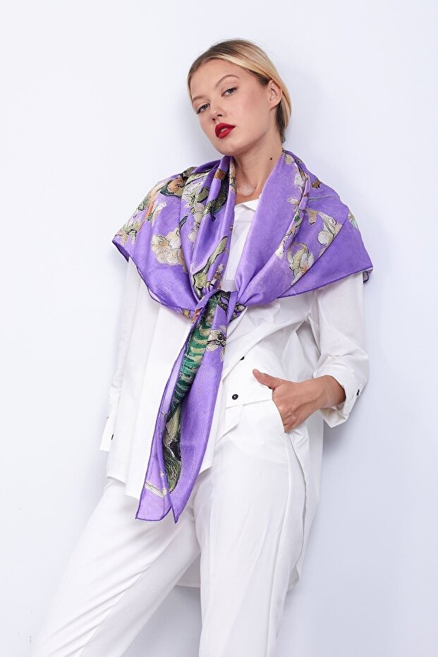 Silk Shawl Scarf| Purple Van Gogh Almond Tree| 140 cm| Nomads Felt