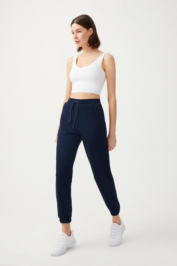 Kadın Lacivert Paçası Lastikli Jogger Eşofman Altı Drawstring - 2