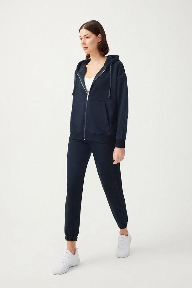 Kadın Lacivert Paçası Lastikli Jogger Eşofman Altı Drawstring - 3