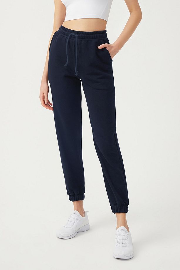 Kadın Lacivert Paçası Lastikli Jogger Eşofman Altı Drawstring - 5