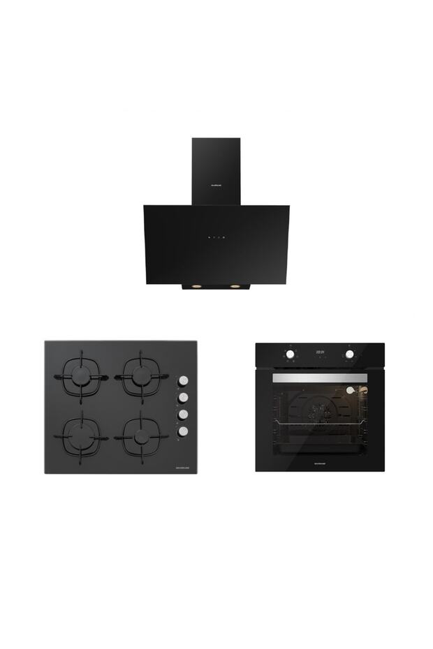 Siyah Cam Ankastre Set (3481 Flam 60+cs5335b02+bo6502b02) - 1
