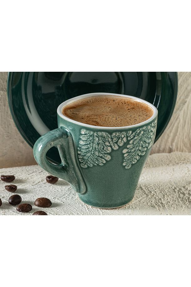 Rila Stoneware 4 Parça 2 Kişilik Kahve Fıncan Takımı 100 ml Bej - Yeşil - 2