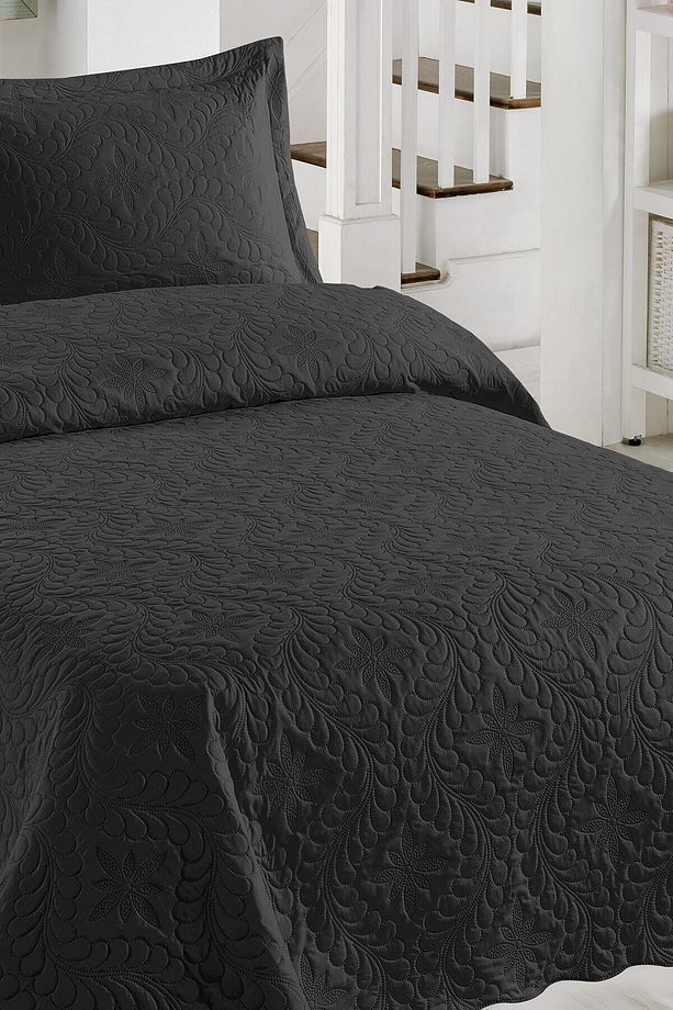 Çift Kişilik Microfiber Kapitone Yatak Örtüsü Ivy Siyah - 2