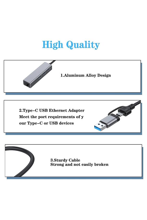 Gn-07 Multi Girişli Usb Ve Type-c Hub Adaptör To 3x Usb 3.0 + Rj45 Ethernet - 5