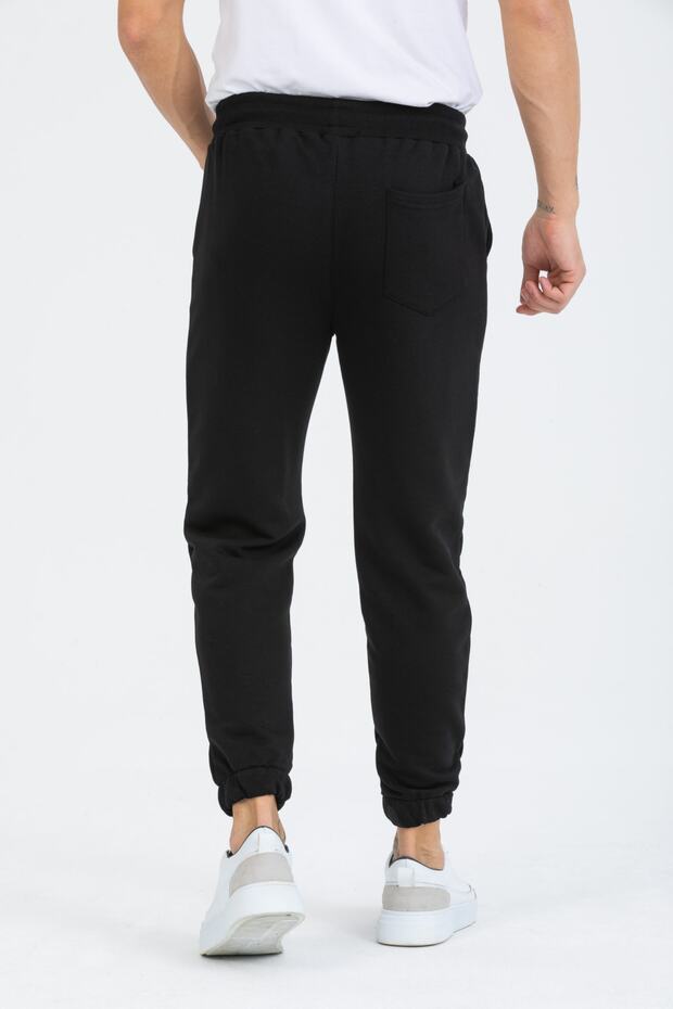 Erkek Siyah Paçası Lastikli Eşofman - 4