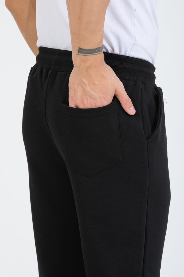 Erkek Siyah Paçası Lastikli Eşofman - 5