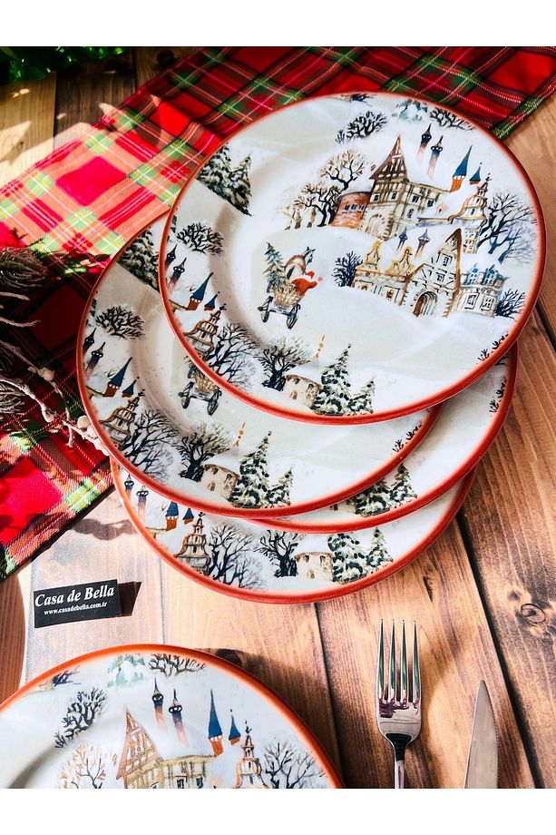 Yılbaşı Desenli 6 Kişilik Lüks Servis Tabağı 25cm - 1