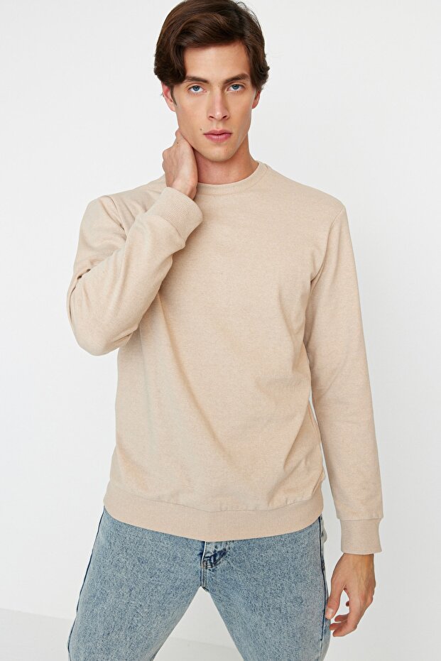 Beige Regular/Normal Cut Fleece/Warm Sweatshirt Tmnaw21Sw1208