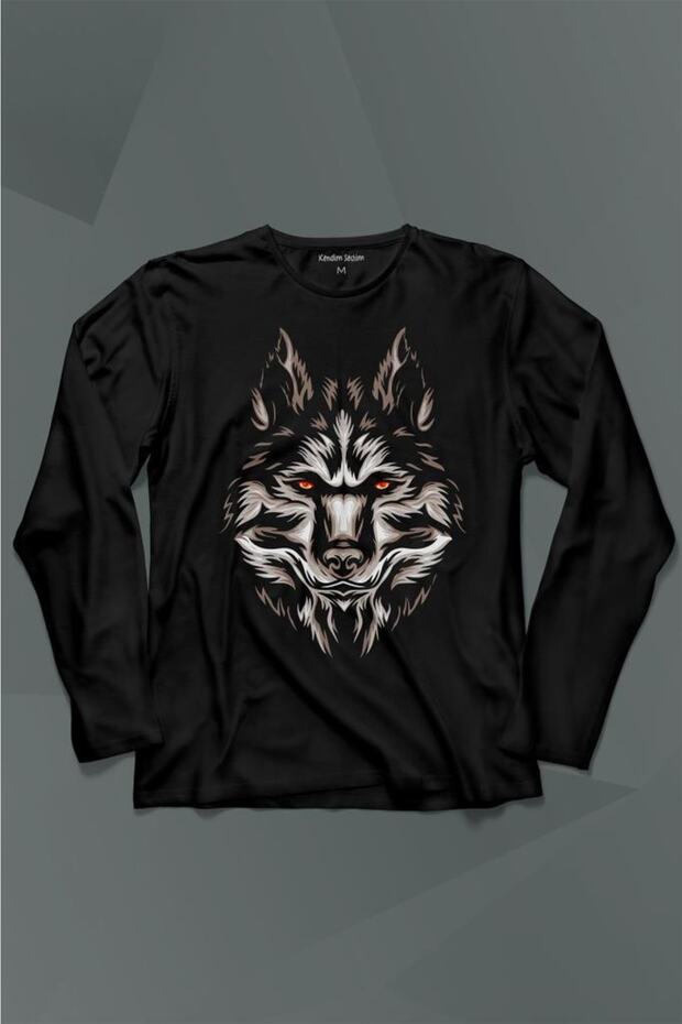 Wolf Head Wolf Head Gray Wolf Red Eyes Long Sleeve T-Shirt Printed T-shirt