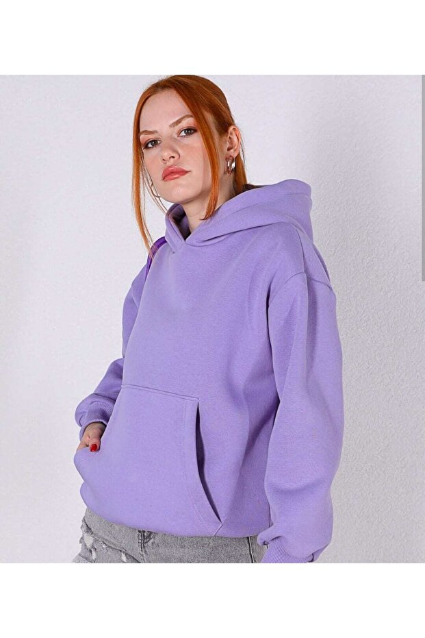 Kapüşonlu Sweat - Lila - 1