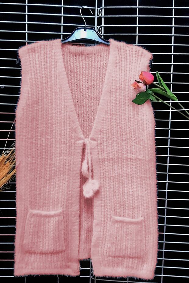 Yumoş Women's Vest with Knitted Pockets, Knitwear Soft Vest Matched with Standard size s-m