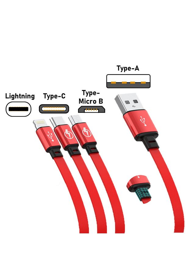 S28-red 20-120cm Uzayabilen Type-microb, Type-c, Lightning 3a Çoklu Şarj Kablosu - 2