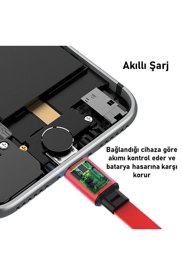 S28-red 20-120cm Uzayabilen Type-microb, Type-c, Lightning 3a Çoklu Şarj Kablosu - 3
