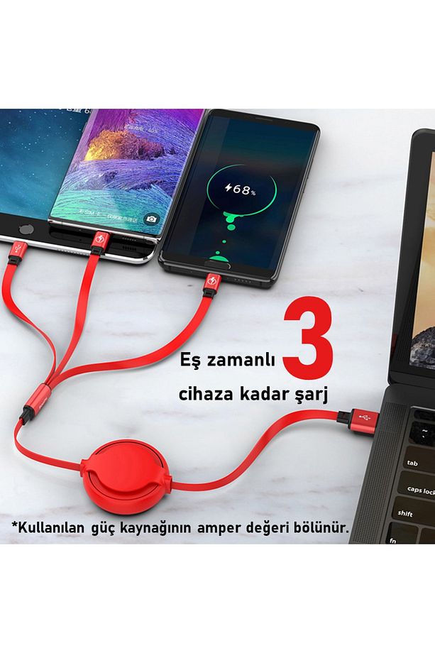 S28-red 20-120cm Uzayabilen Type-microb, Type-c, Lightning 3a Çoklu Şarj Kablosu - 4