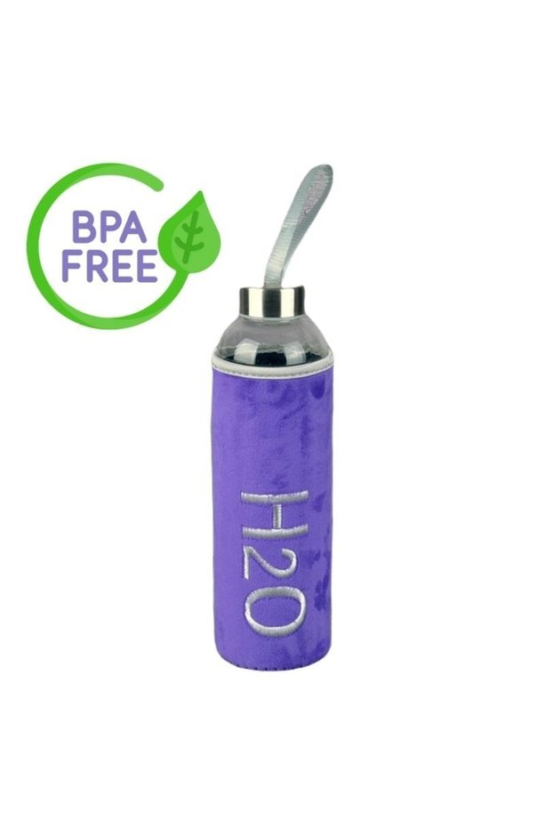 H20 Flask 600ml Glass Flask with Case Borosilicate Flask Bpa Free Purple Flask