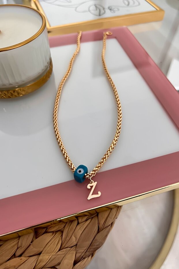 Z Letter and Evil Eye Hanging Knitted Chain Necklace