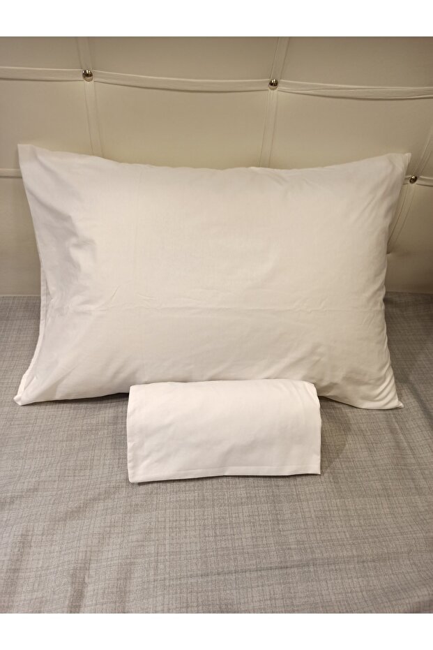 Cotton Special Size (Fitted) Elastic Sheet 1 Piece Pillow Case with Cover 120X200 cm - White
