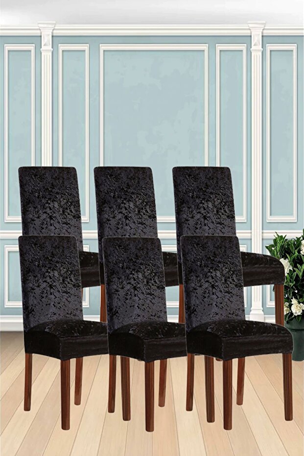 Bashtugh Sandalye Kılıfı , Yıkanabilir, Lastikli ,kadife Kumaş Sandalye Örtüsü 6 Adet Bir Paket. - 1