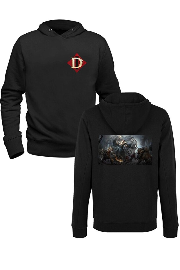 سويت شيرت أسود مطبوع من الأمام والخلف من Diablo Immortal