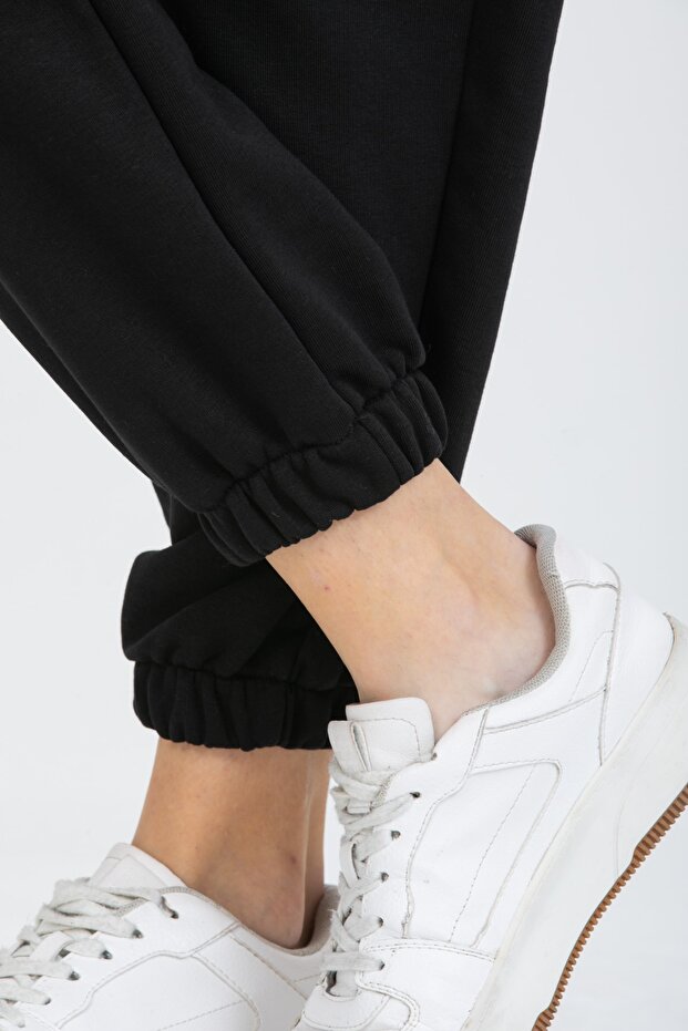 Women's Black 3 Thread Tracksuit Set - 8