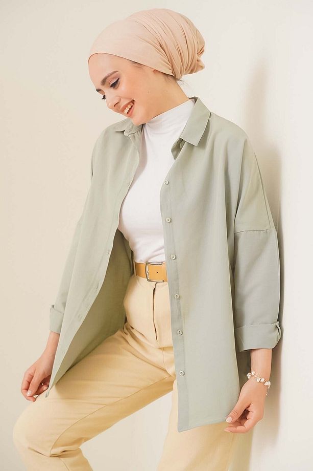 103901 Oversize Basic Tesettür Gömlek - A.haki - 1