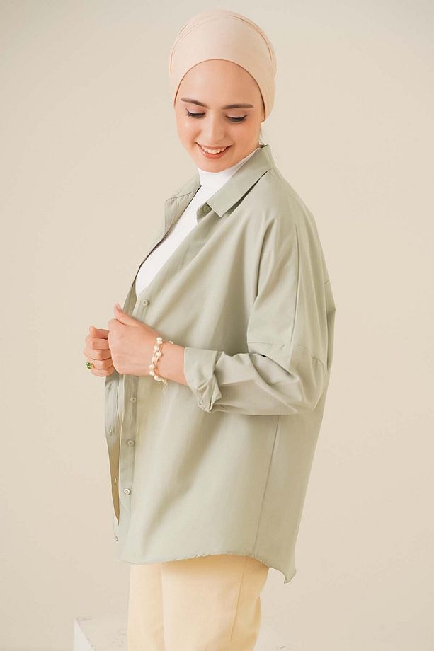 103901 Oversize Basic Tesettür Gömlek - A.haki - 3