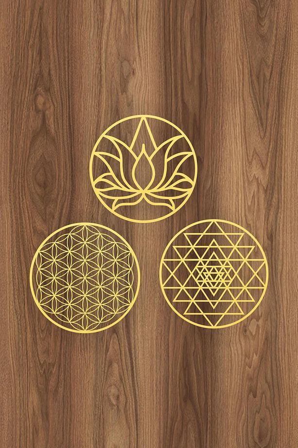 Kutsal Geometri 3'l Ü Set Sri Yantra, Lotus Çiçeği, Yaşam Çiçeği Duvar Dekoru, Tablo - 7