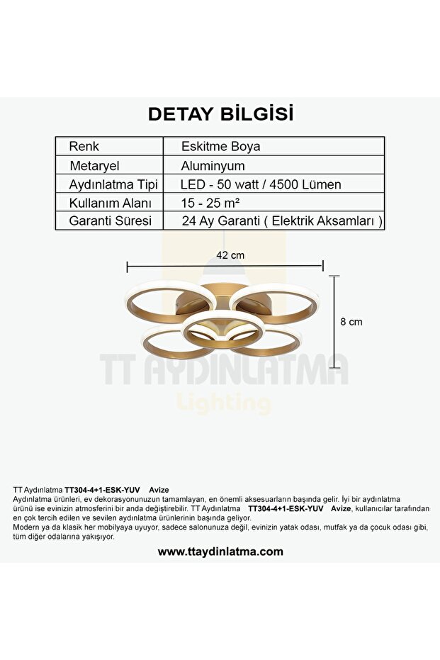 Tt304-4+1-esk Yuvarlak Eskitme Boyalı ( 3 Işık Renk Modüllü ) 5 Li Led Avize - 4