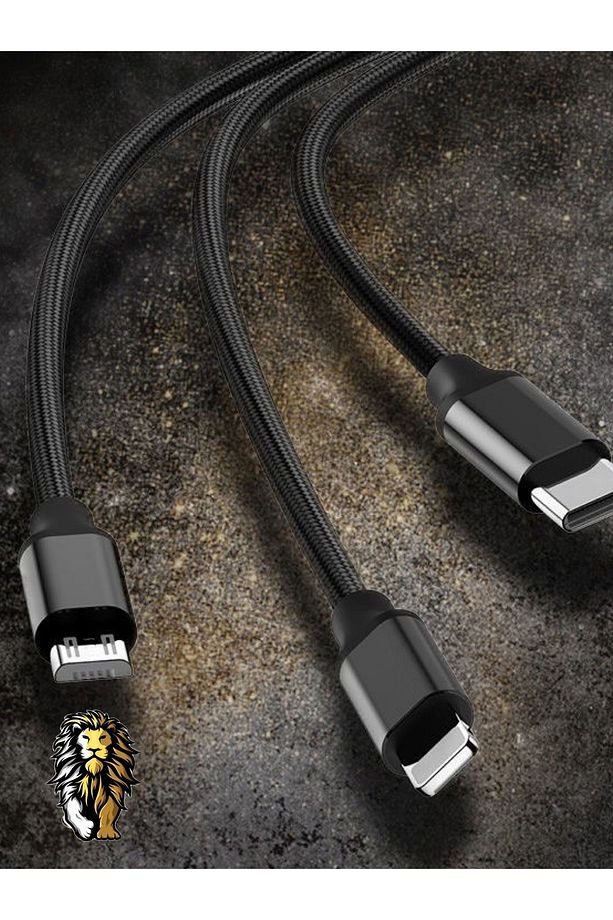 3+1 Hızlı Şarj Kablosu Nano Örgü Ip-1200mm Uzunlukta-2.4a-type-c/mikro/iphone Çıkışlı Kablo - 1