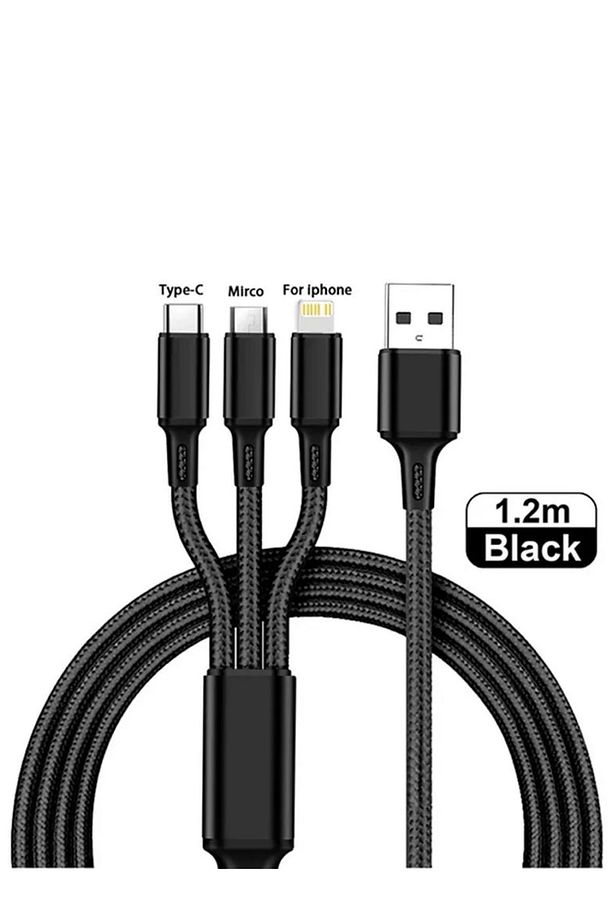 3+1 Hızlı Şarj Kablosu Nano Örgü Ip-1200mm Uzunlukta-2.4a-type-c/mikro/iphone Çıkışlı Kablo - 2