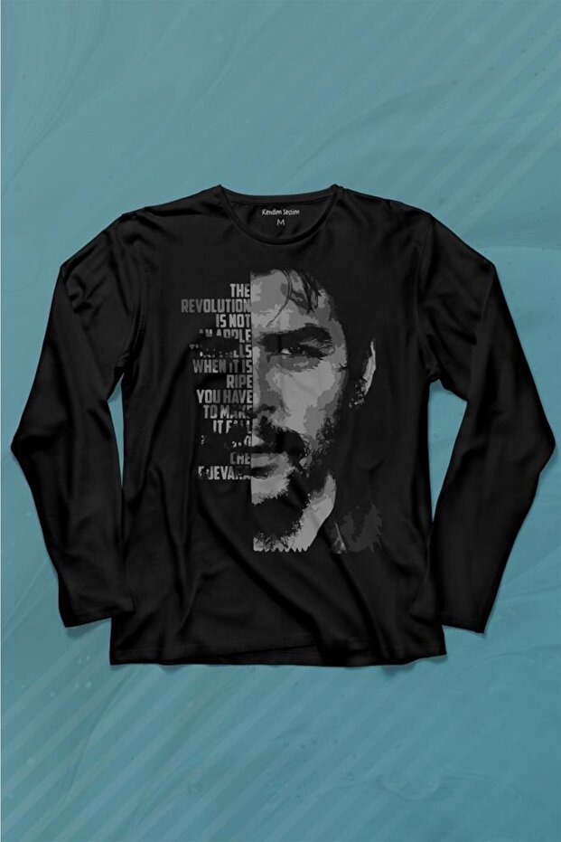 Metal Poster Ernosto Che Guevara Hafl Face Half Face Long Sleeve T-Shirt Printed T-shirt