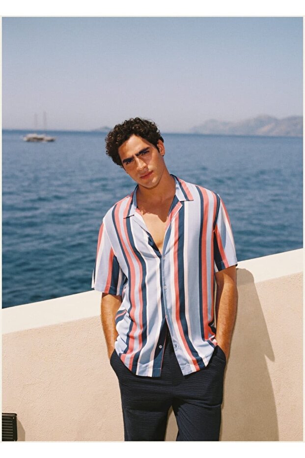 Çizgili Dökümlü Gömlek - 7