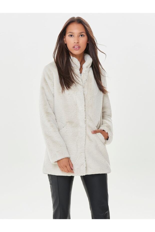 15164600 Onlvida Faux Fur Coat Otw Women's Coat Pumice Stone