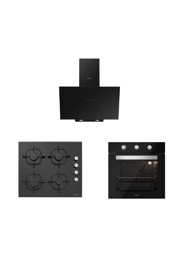 Siyah Cam Ankastre Set (3481 Flam 60+cs5335b02+bo6503b01) - 1