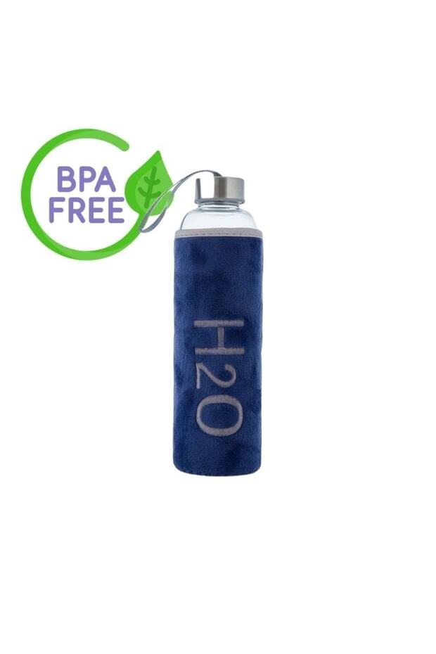 H20 Flask 600ml Glass Flask with Case Borosilicate Flask Bpa Free Dark Blue Flask - 1