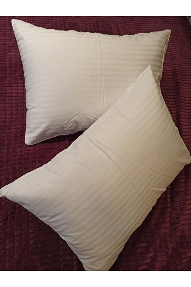 Cotton Satin Cover Set of 2 Striped Pillowcase , 50x70 cm - White