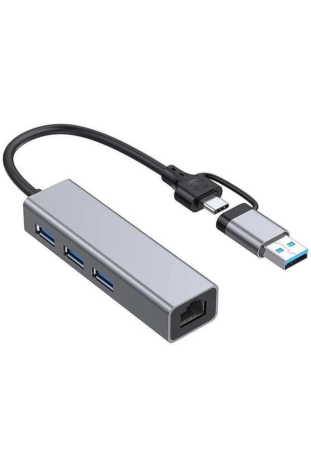 Gn-07 Multi Girişli Usb Ve Type-c Hub Adaptör To 3x Usb 3.0 + Rj45 Ethernet - 1
