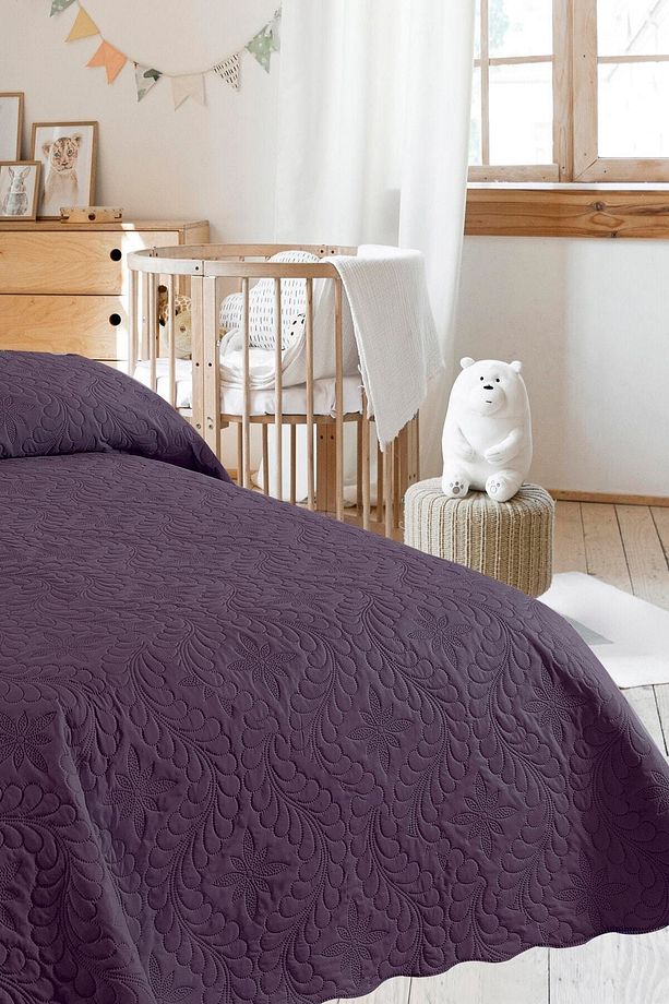 Ivy Mürdüm Tek Kişilik Microfiber Kapitone Yatak Örtüsü - 2