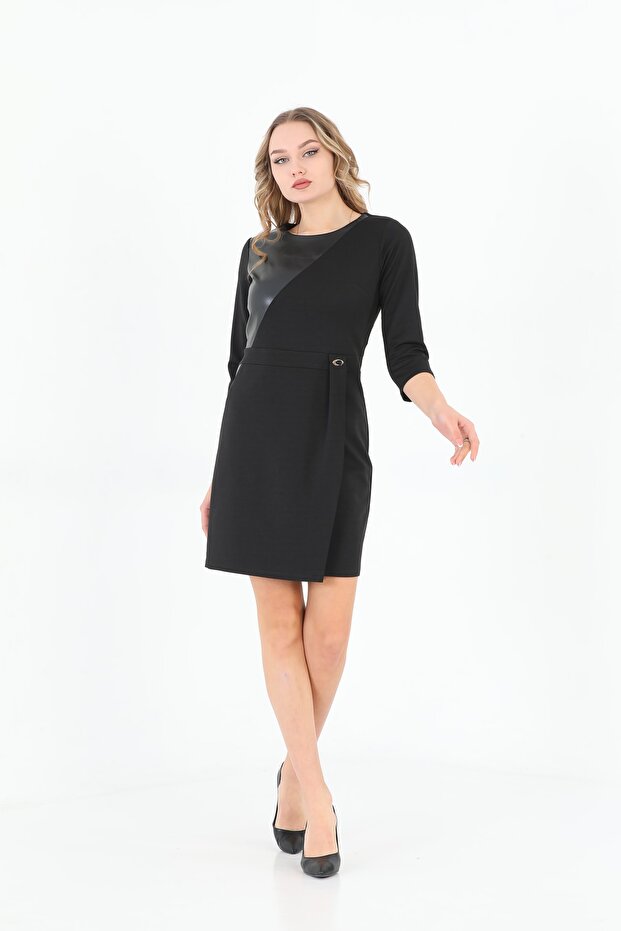 X Modapo Leather Detailed Mini Office Dress