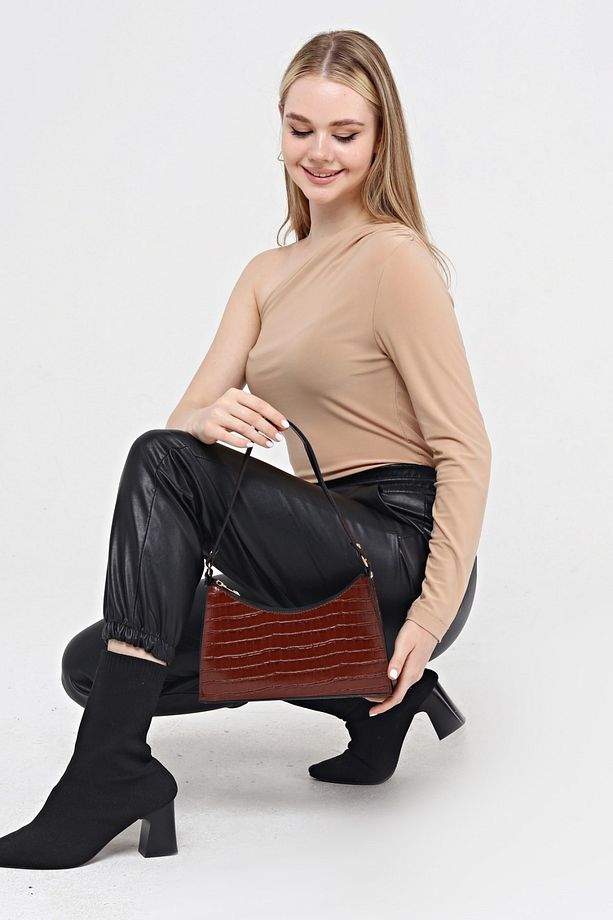 Taba Kroko Desenli Baget Baguette El Ve Omuz Çantası Gc009025k - 5