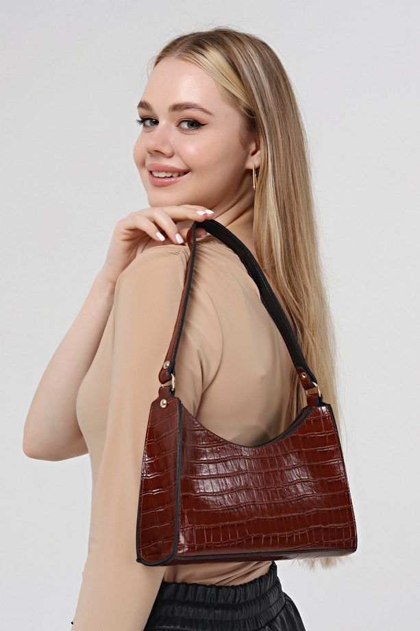 Taba Kroko Desenli Baget Baguette El Ve Omuz Çantası Gc009025k - 6