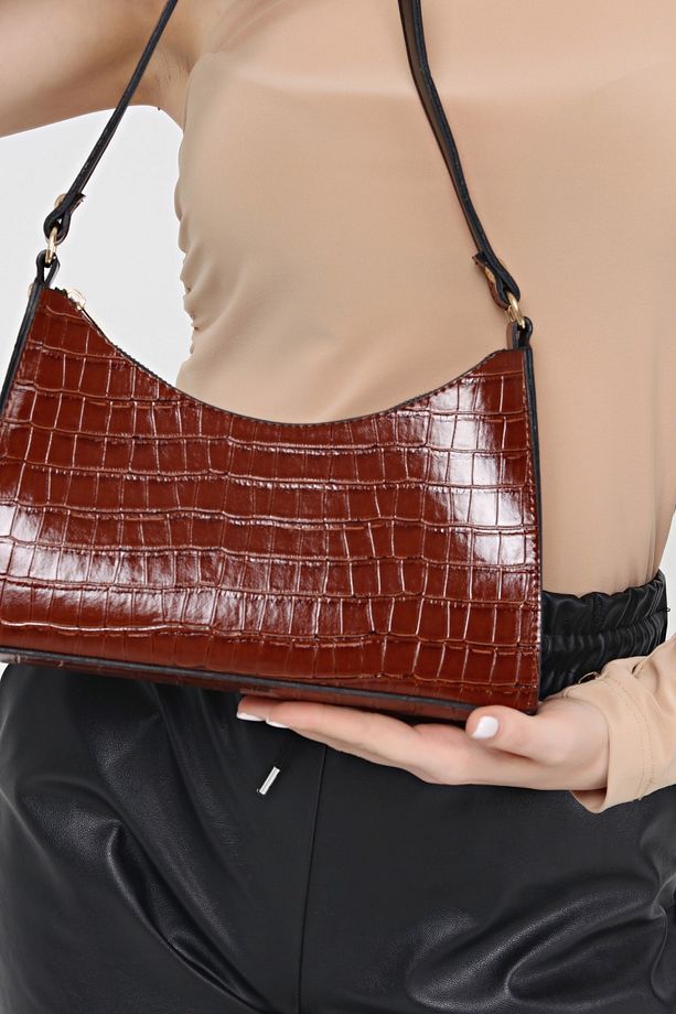 Taba Kroko Desenli Baget Baguette El Ve Omuz Çantası Gc009025k - 8