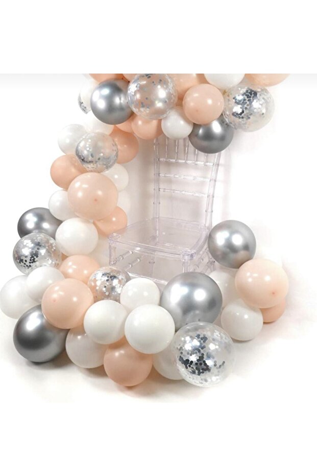Salmon White Silver Sequin Transparent Balloon Chain Set 100 Balloon and Chain